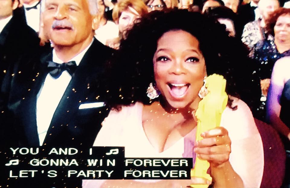 Oprah Winfrey receives a Lego Oscar at the 87th Academy Awards on February 22, 2015 (Screenshot)