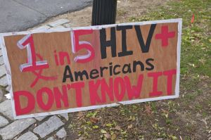 HIV awareness sign for World AIDS Day Awareness at Princeton University, Princeton, NJ, USA