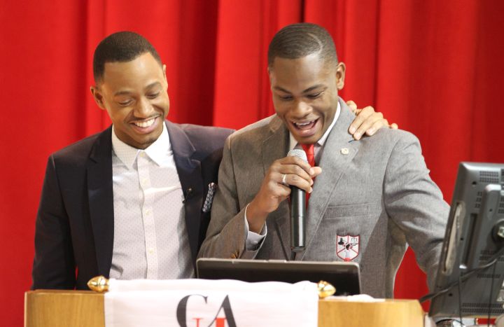 Actor, philanthropist and HBCU alumni Terrence ‘J’ Jenkins, along with Clark Atlanta University student Adrain Artary at the My Life, My Story, #MyUntold℠ Town Hall on November 10, 2015 at the Atlanta University Center Consortium.