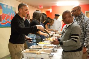 President Obama Serves Thanksgiving Meals To Homeless Veterans