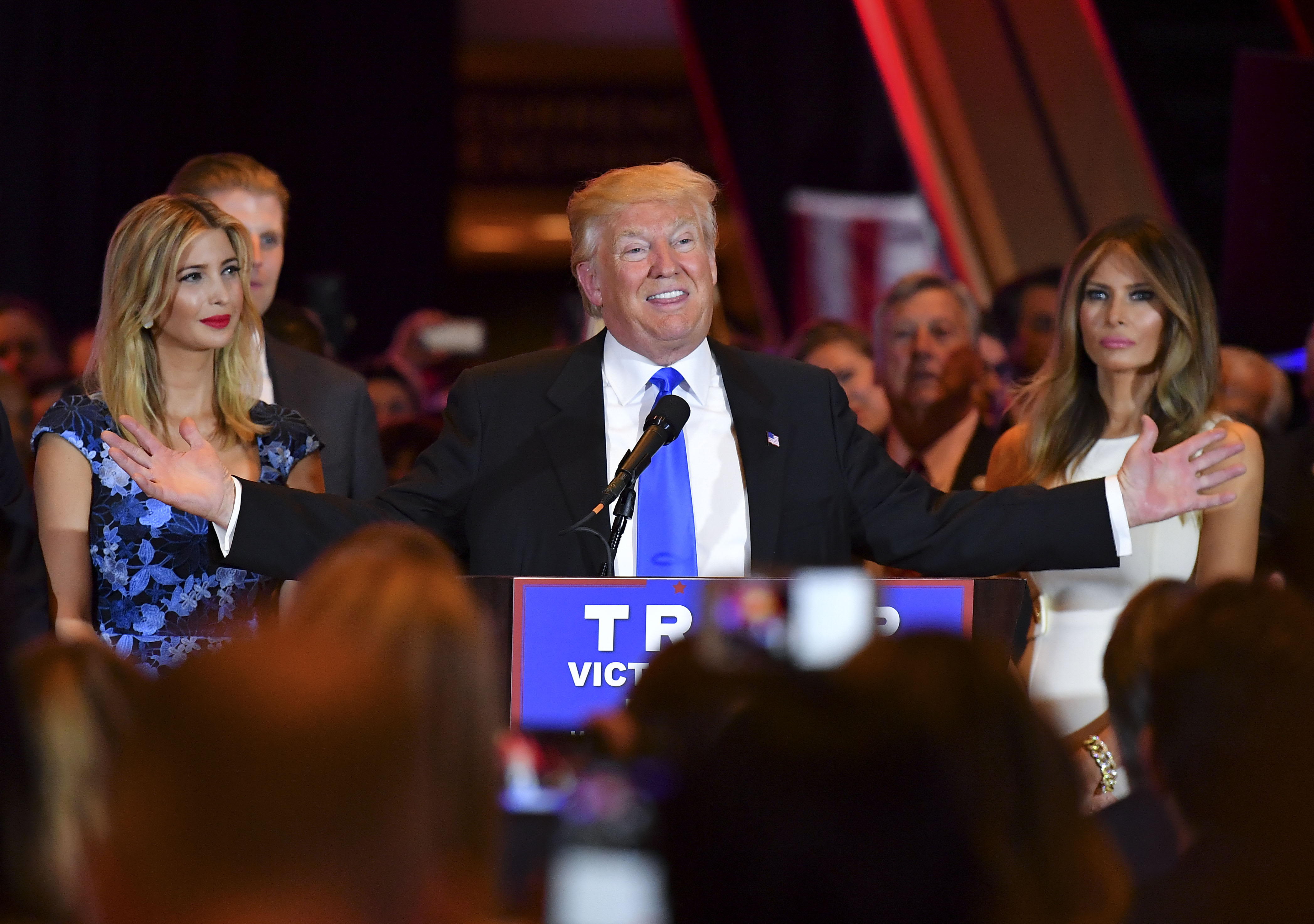 NEW YORK, NY - MAY 3: Surrounded by his supporters and family,