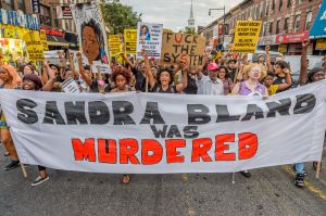 About a thousand Black Lives Matter activists rally at the...