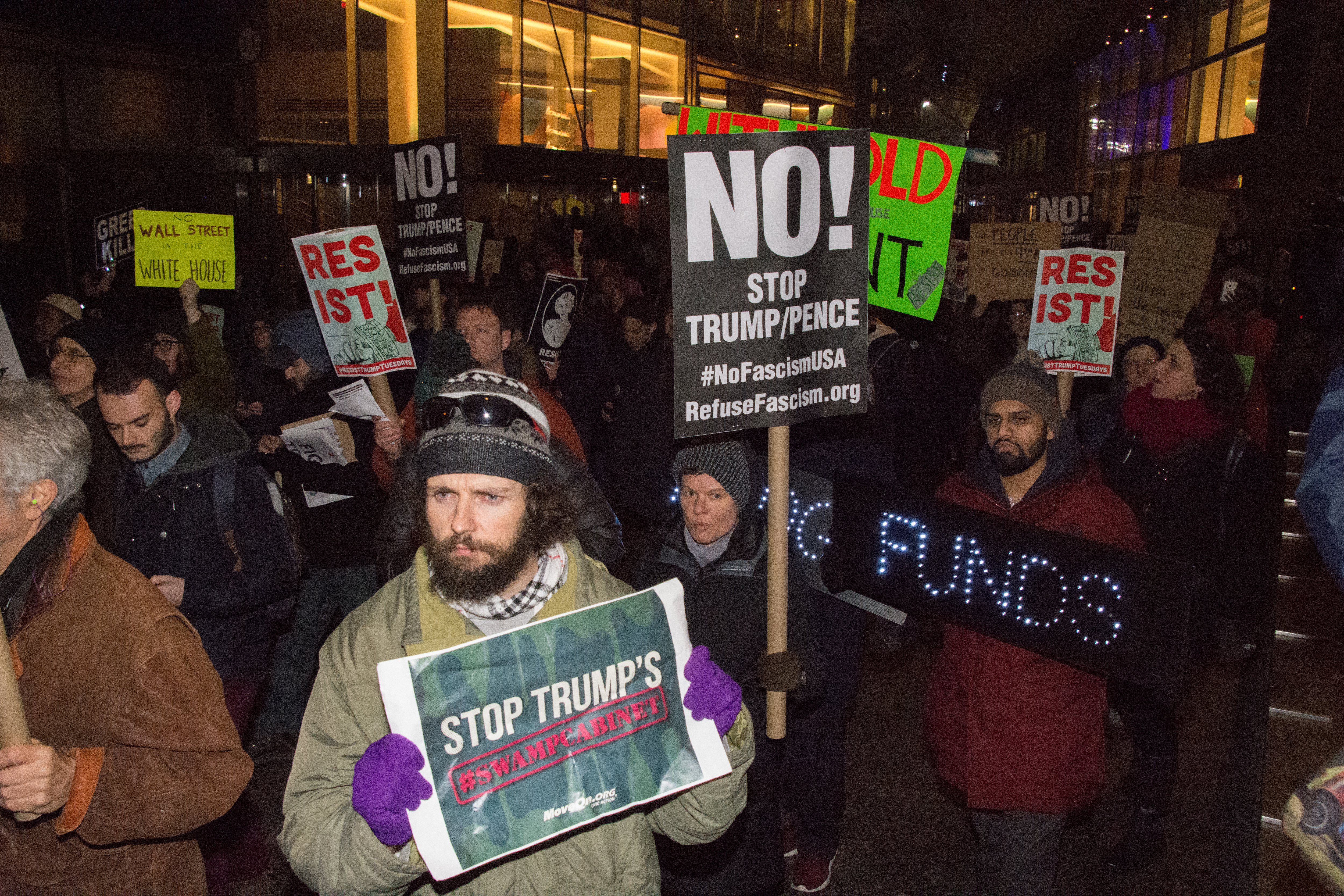 Activists rally at Gold Sachs. Activists led by the Resist...