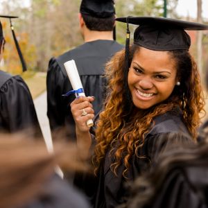 African descent college student at college graduation.