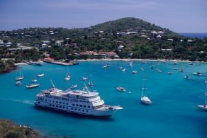 Us Virgin Island, St. Johns, Aerial View Of Cruz Bay, Cruise...
