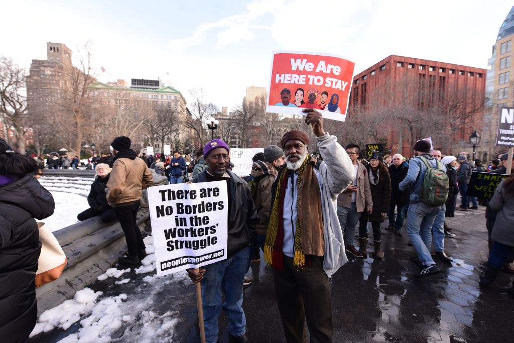 Several hundred anti-Trump, pro-immigration demonstrators...