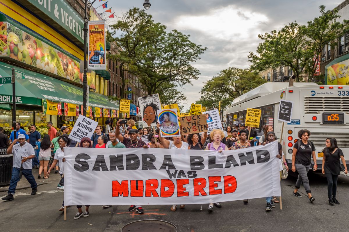 About a thousand Black Lives Matter activists rally at the...