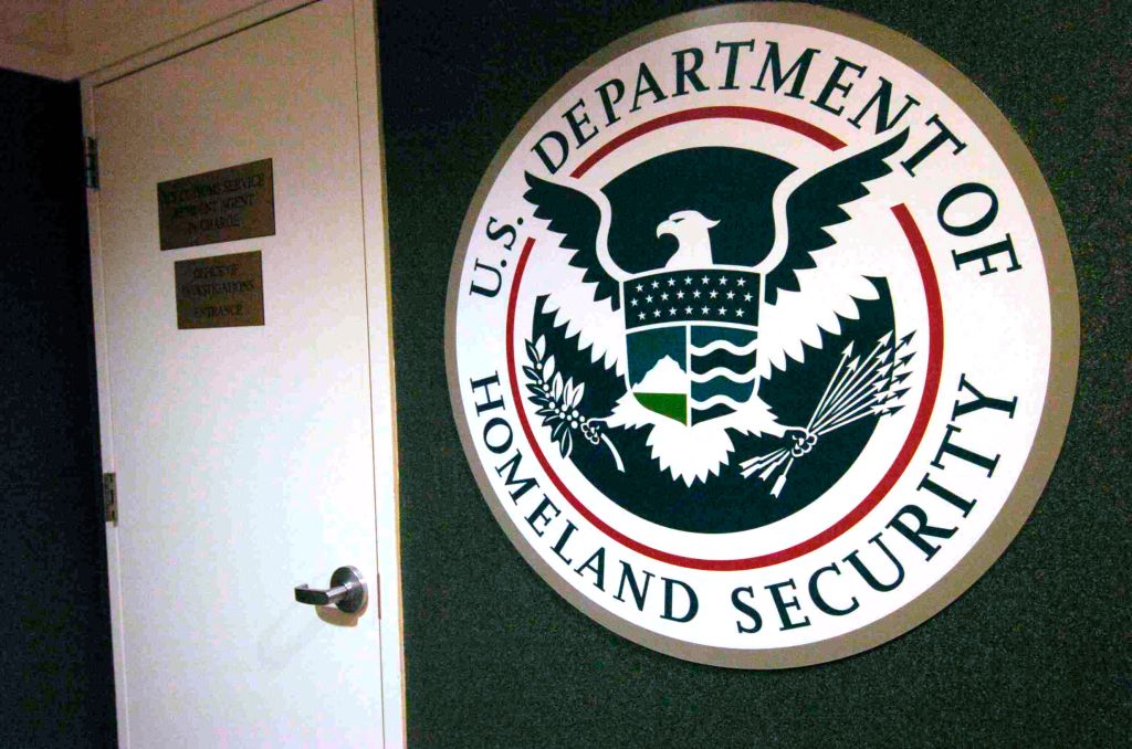 BLAINE, WASHINGTON-Feb. 28, 2005-The sign next to the door for the U.S. Department of Homeland Security, U.S. Immigration and Customs Enforcement, in Blaine, Washington, a border town. (THE DENVER POST PHOTO BY LYN ALWEIS)