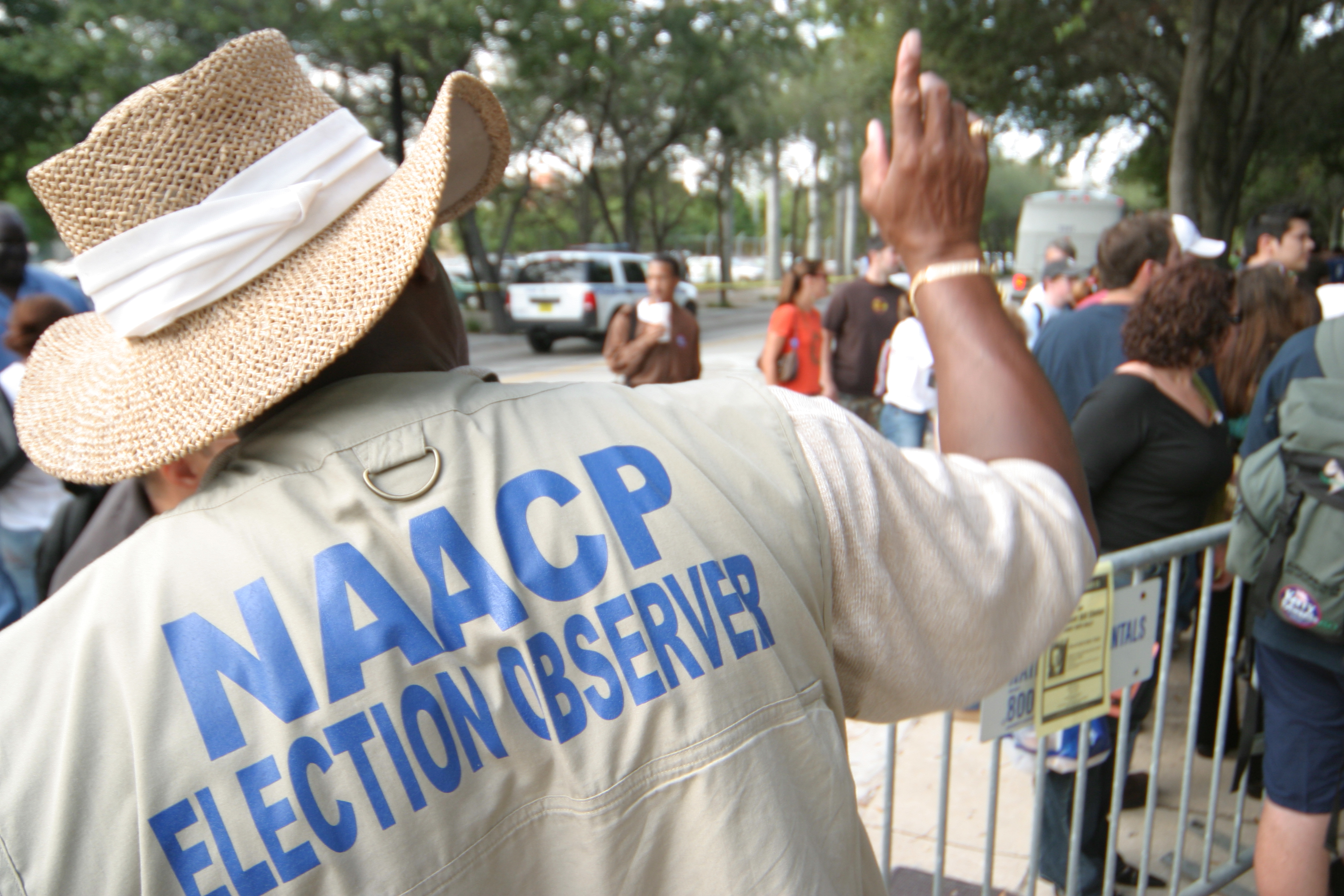 A NAACP elections observer at the Democratic Party presidential election rally.