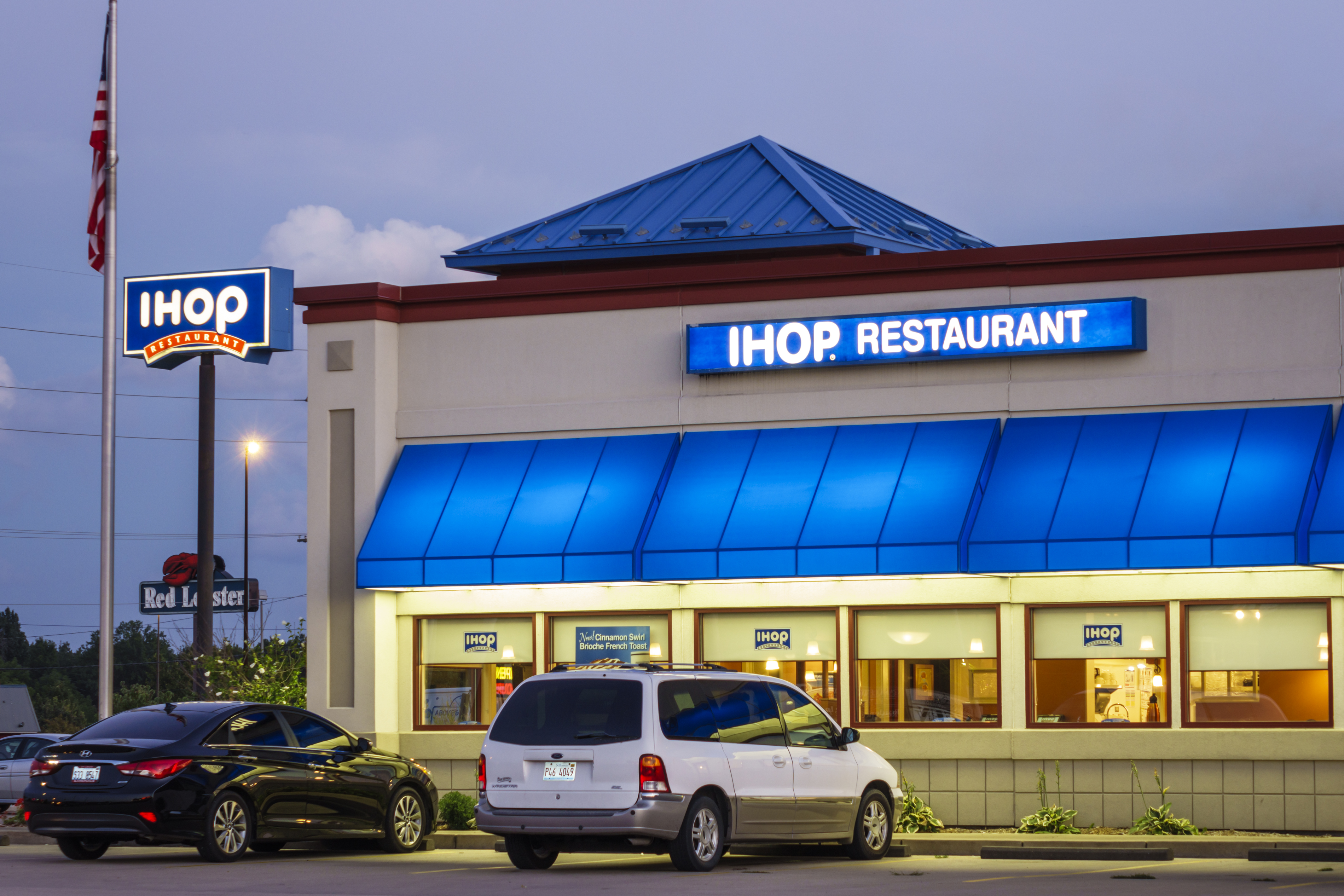IHOP restaurant exterior at night.