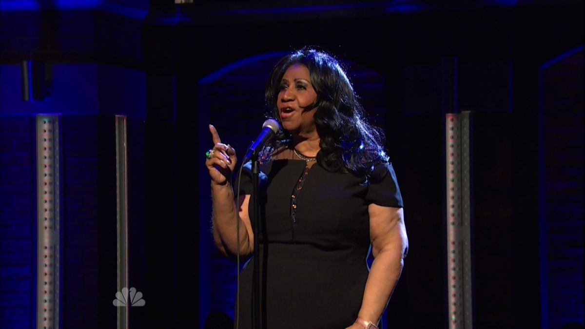 Aretha Franklin during an appearance on NBC's 'Late Night with Seth Meyers.'