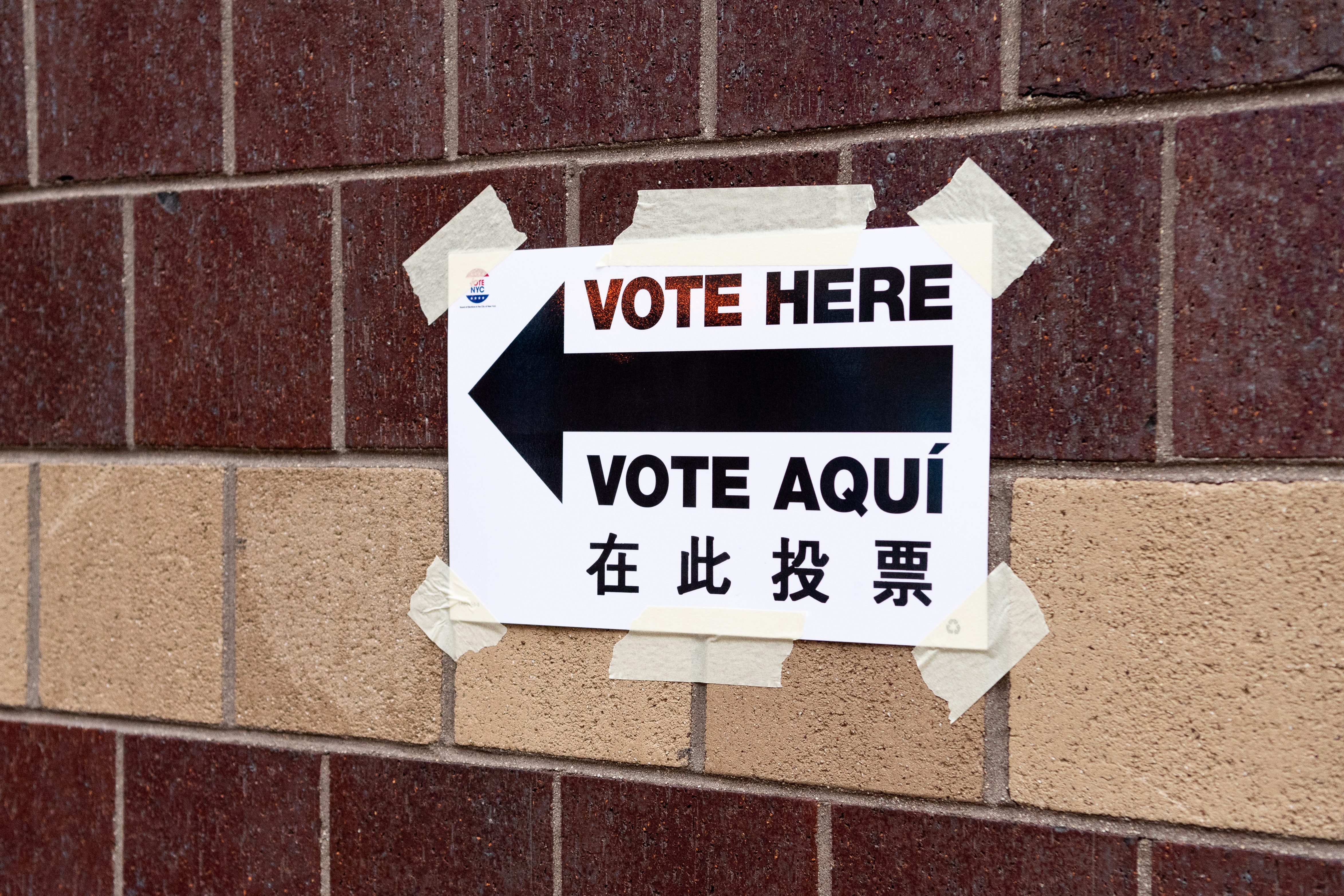 A direction sign on where to vote from seen during the...