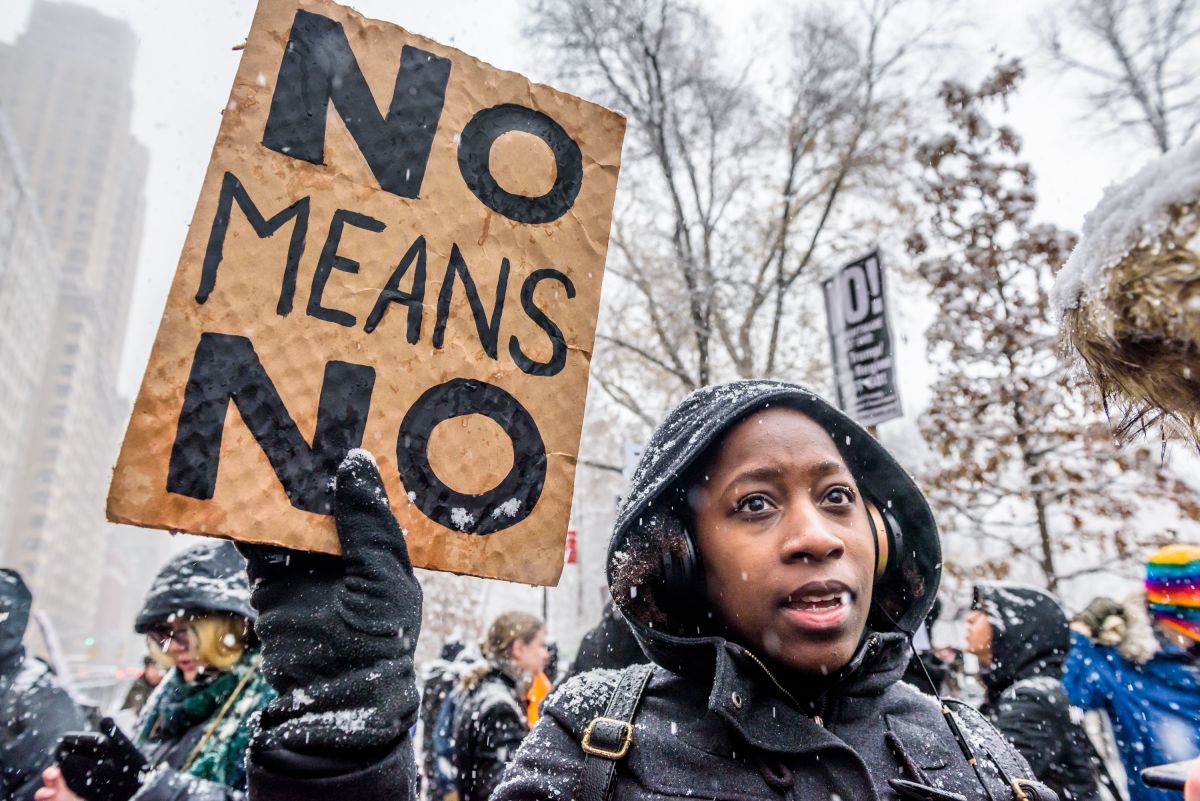 The #MeToo rally took place outside the Trump International...