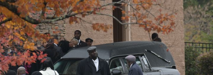 Mourners including Tichina Arnold arrive at the funeral service for Kim Porter at the Cascade Hills Church in Columbus, Georgia