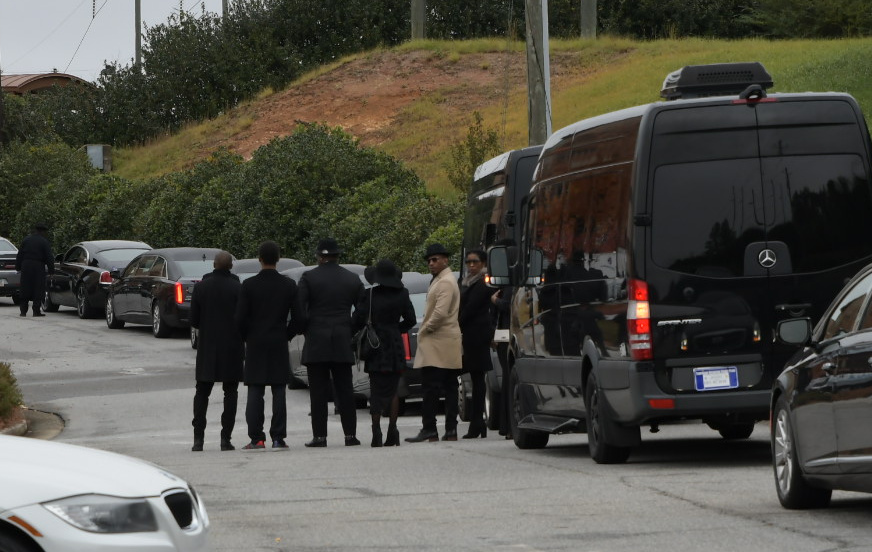 Mourners including Tichina Arnold arrive at the funeral service for Kim Porter at the Cascade Hills Church in Columbus, Georgia