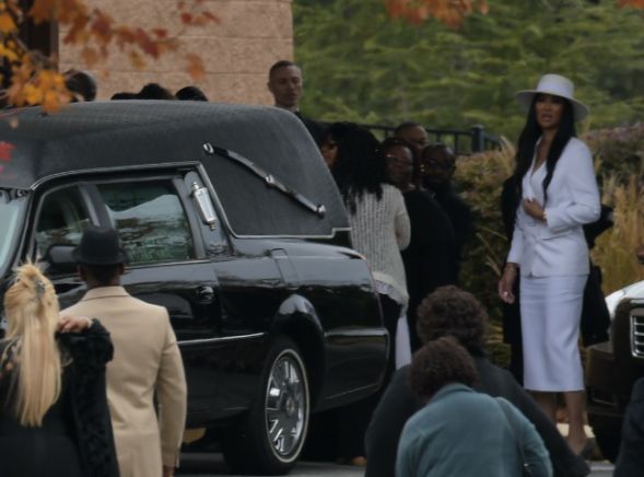 Kimora Lee Simmons arrives at the funeral service for Kim Porter at the Cascade Hills Church in Columbus, Georgia