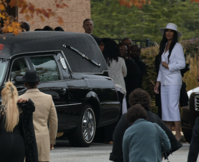 Kimora Lee Simmons arrives at the funeral service for Kim Porter at the Cascade Hills Church in Columbus, Georgia