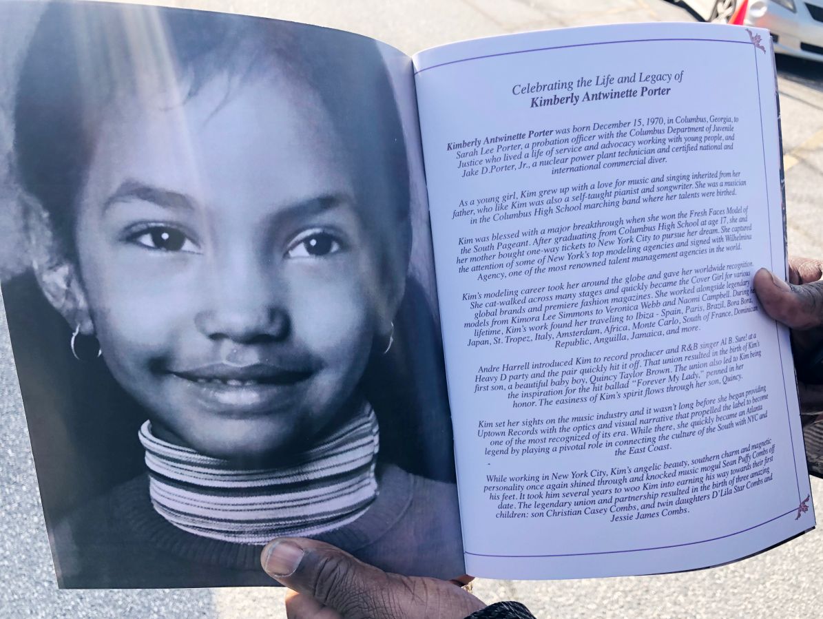 The order of service for the funeral service of Kim Porter at the Cascade Hills Church in Columbus, Georgia
