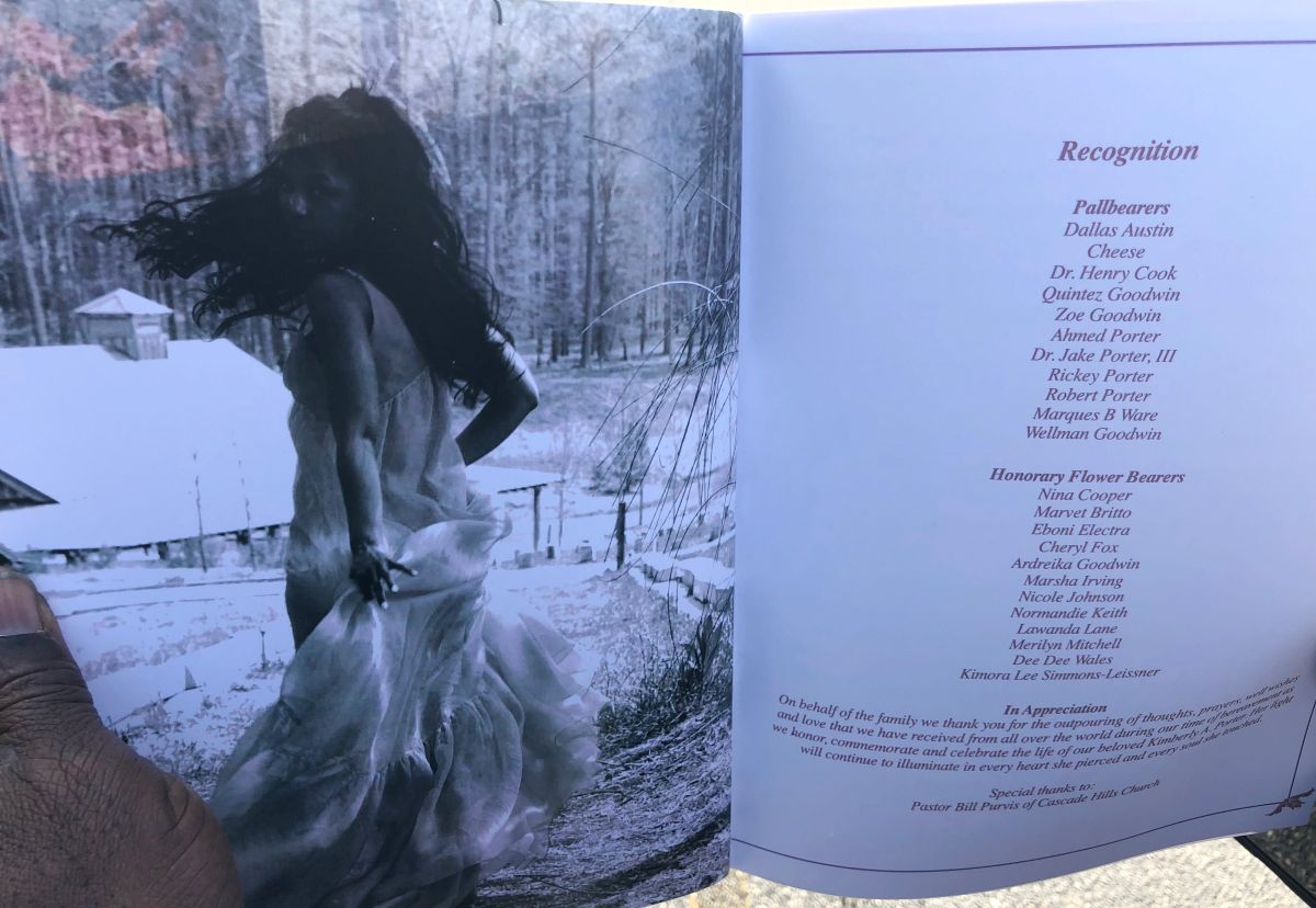 The order of service for the funeral service of Kim Porter at the Cascade Hills Church in Columbus, Georgia