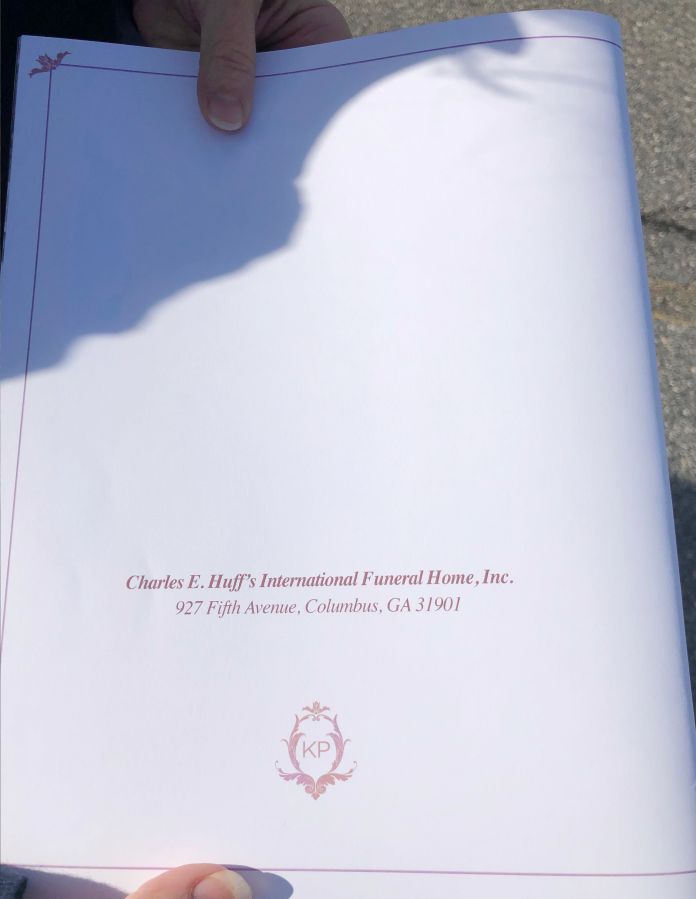The order of service for the funeral service of Kim Porter at the Cascade Hills Church in Columbus, Georgia