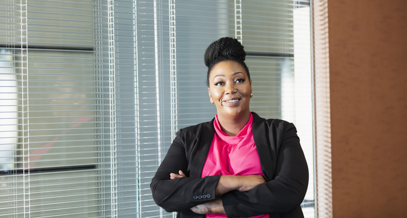 African-American woman working in office