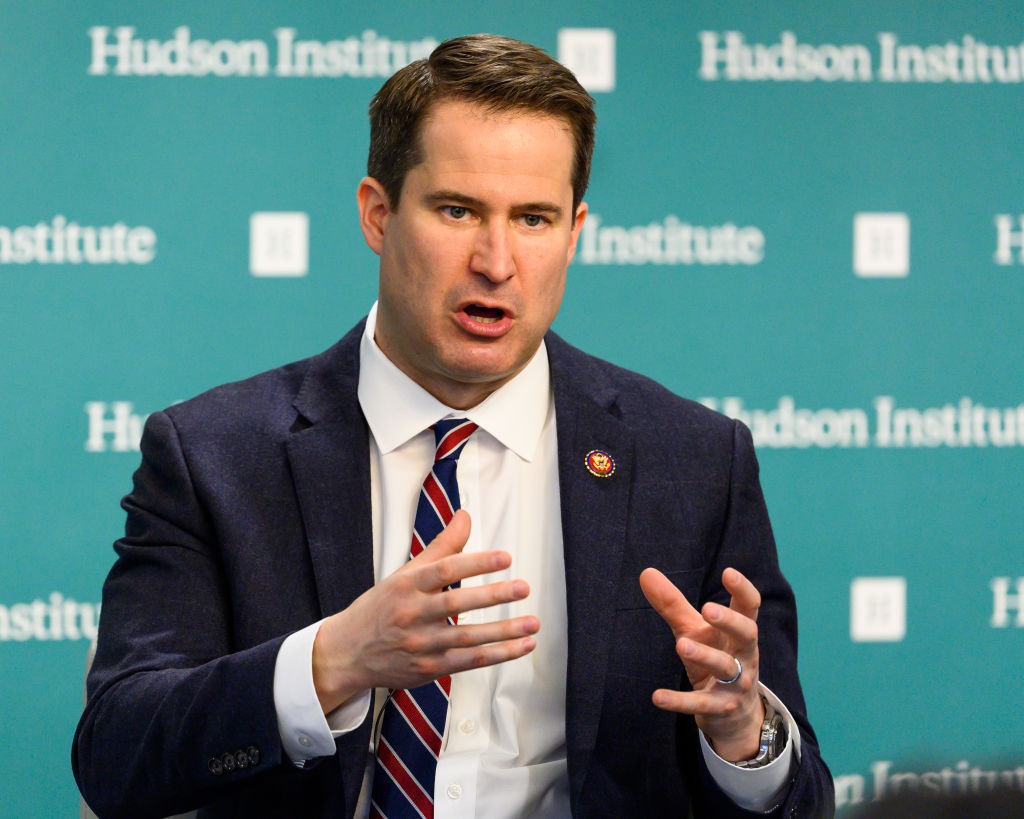 U.S. Representative Seth Moulton (D-MA) seen speaking at the...