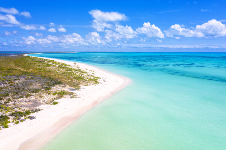 Aerial view of Pink Sand Beach, Caribbean