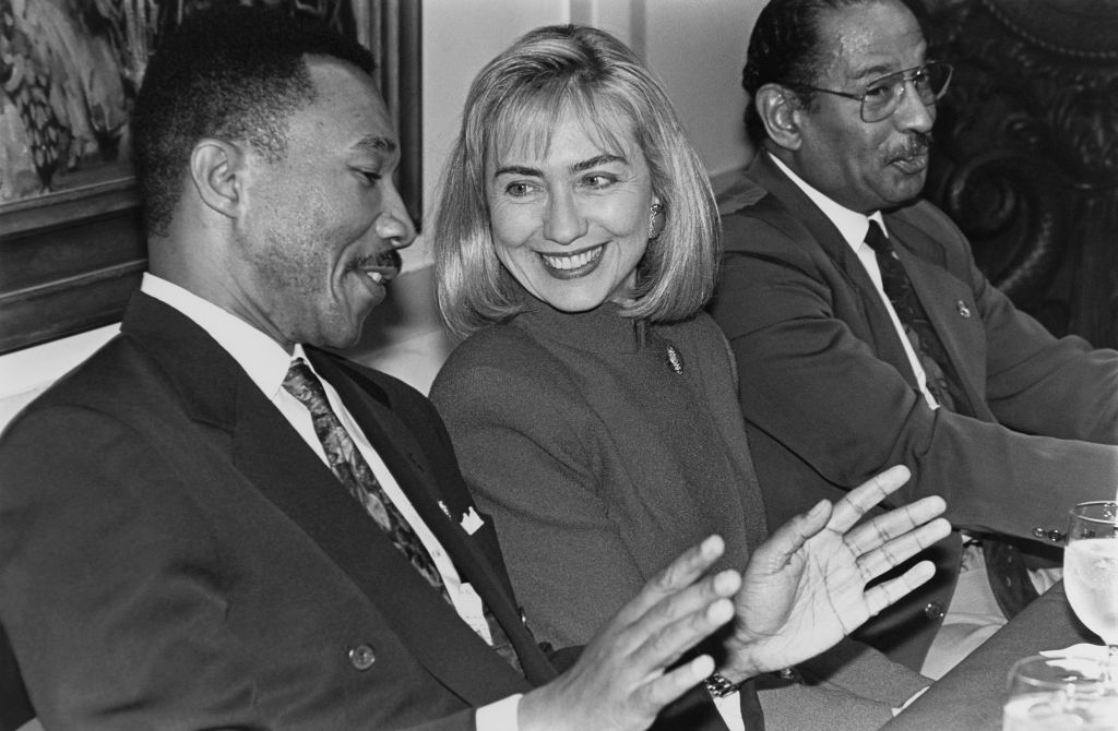 Kweisi Mfume talking with Hillary Clinton