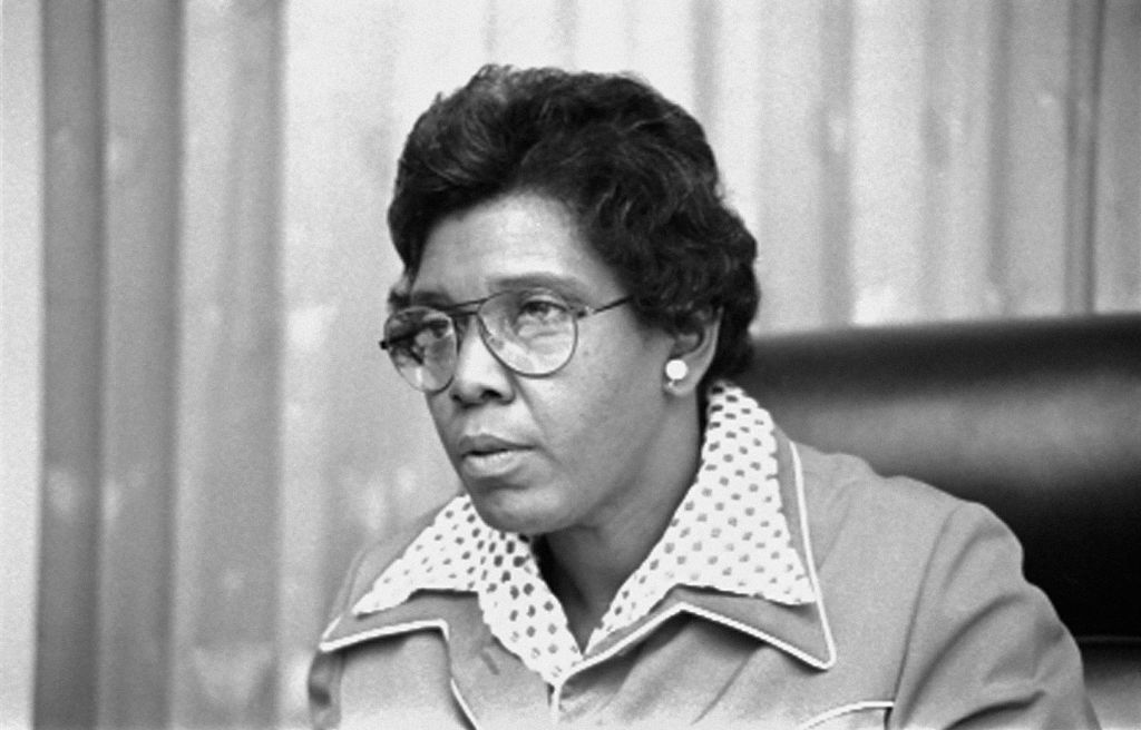 US Congresswoman Barbara Jordan, Head and Shoulders Portrait Seated in Congressional Chamber, Washington DC, USA, Thomas OHalloran, April 7, 1976