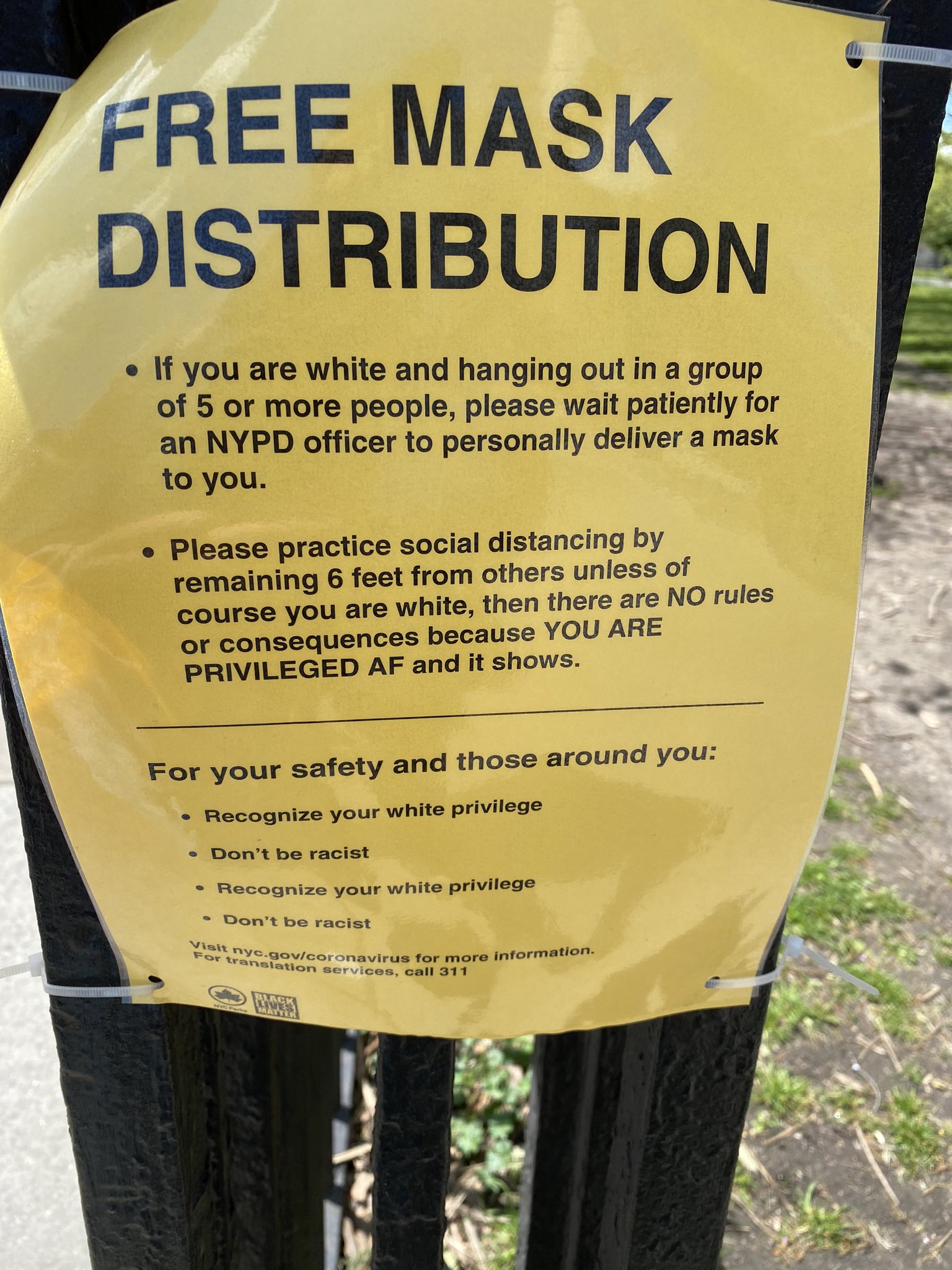White privilege social distancing sign