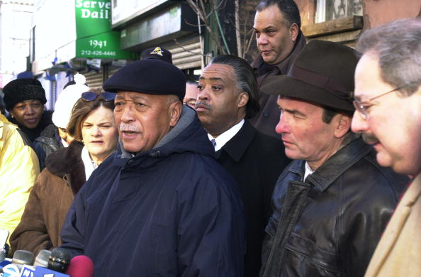 Former Mayor David Dinkins speaks outside the the Rev. Al Sh