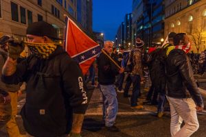WASHINGTON, DC - DECEMBER 12: A demonstrator with the Proud Boy