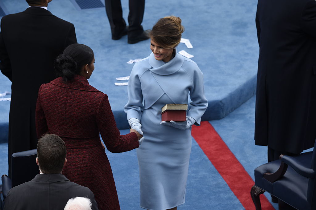 WASHINGTON, DC - JANUARY 20: First lady Melania Trump shakes th