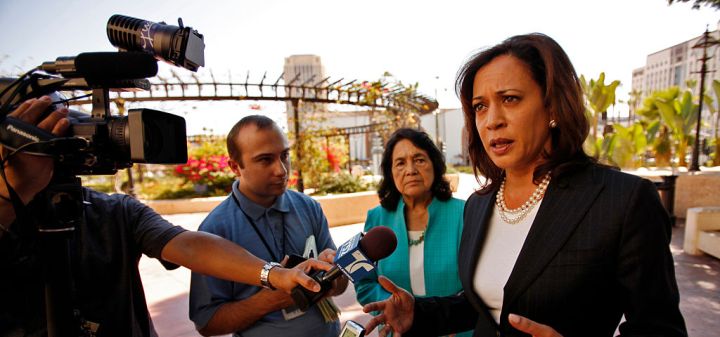 Kamala Harris, right, candidate for Attorney General for the State of California, appeared for a pr