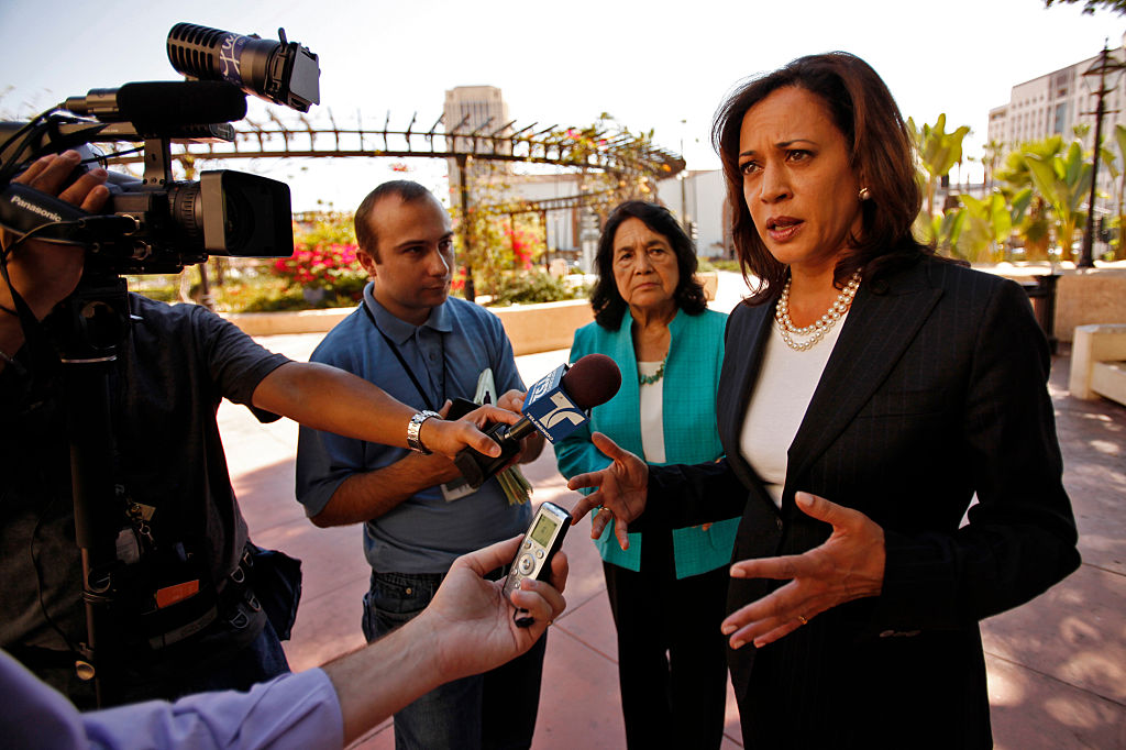 Kamala Harris, right, candidate for Attorney General for the State of California, appeared for a pr