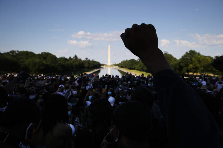 Hand raised during protest in Washington D.C.