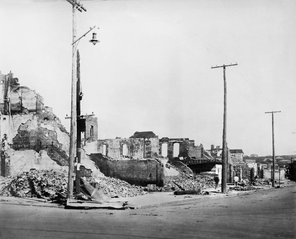 Williams Building, West Side of 100 Blk., after race riots, N. Greenwood, Tulsa, Oklahoma, USA, American National Red Cross Photograph Collection, June 1921