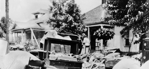 Furniture in Street during Race Riot, probably due to Eviction, Tulsa, Oklahoma, USA, Alvin C. Krupnick Co., June 1921