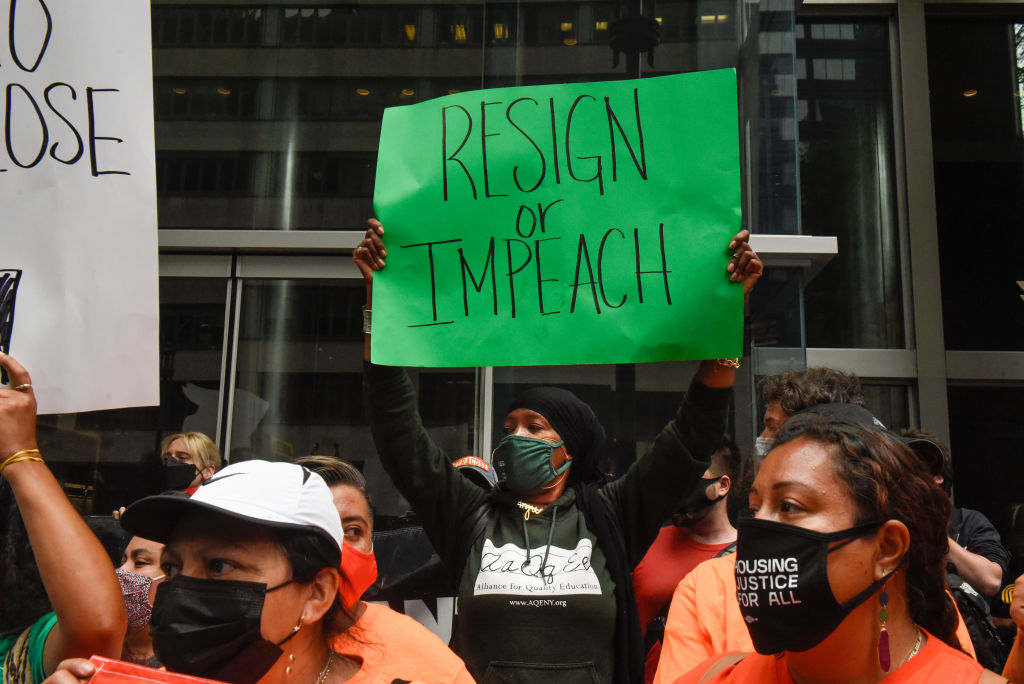 Protestors Rally At Gov. Cuomo's New York City Office Calling For Him To Resign