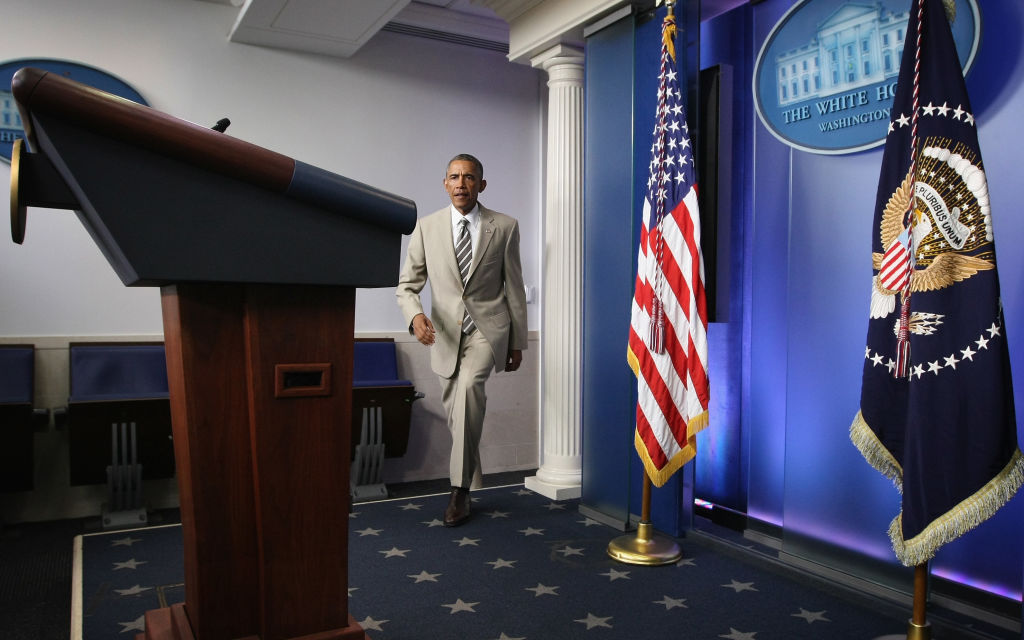 President Obama Makes Statement In The Briefing Room Of White House