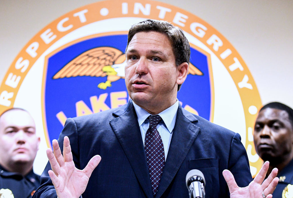 Florida Governor Ron DeSantis speaks at a press conference...