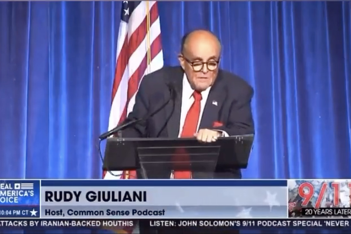 Rudy Giuliani gives suspected drunken speech at 9/11 event on Sept. 11, 2021