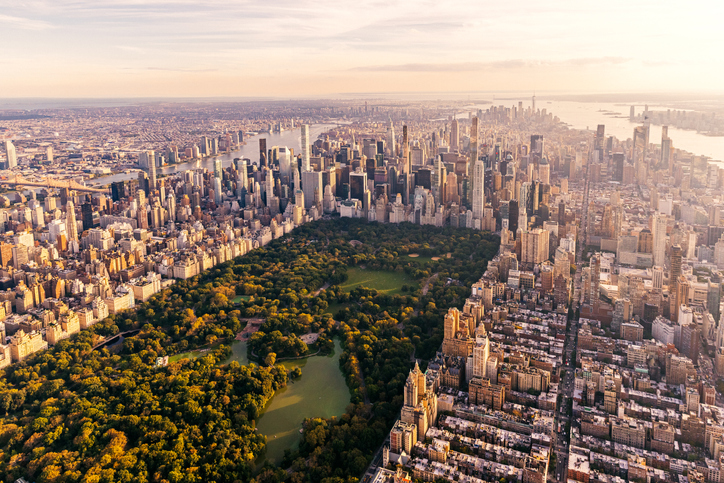 Aerial view of New York City skyline with Central Park and Manhattan, USA