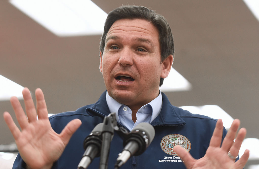 Florida Gov. Ron DeSantis speaks at a press conference at...