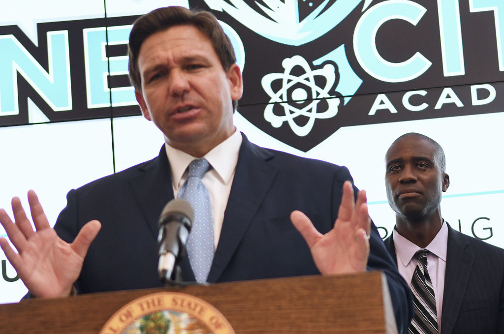 Florida Gov. Ron DeSantis speaks during a press conference...