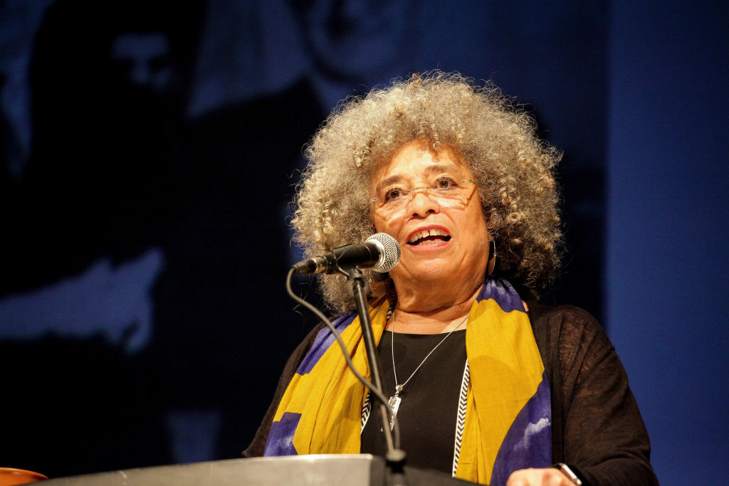 Angela Davis seen during her speech in Montevideo. In the...