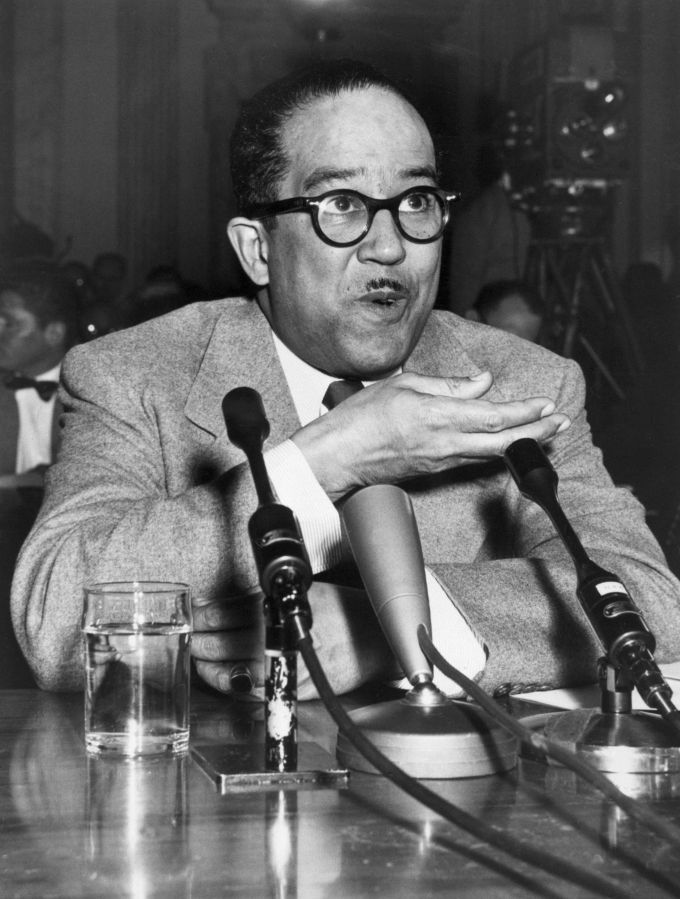 Writer Langston Hughes testifies before the Senate Investigations Sub-committee.