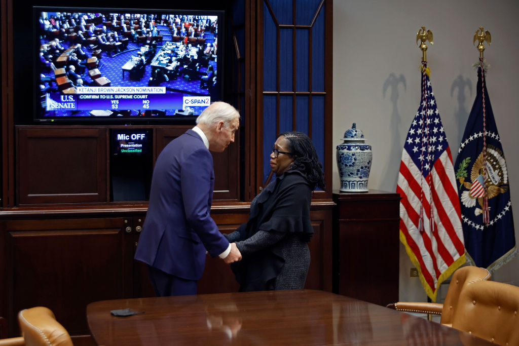 President Biden And Ketanji Brown Jackson Watch As Senate Votes On Supreme Court Nomination
