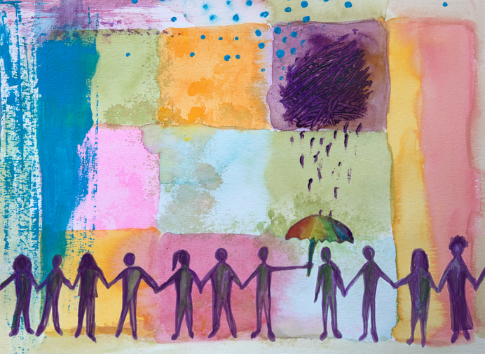 People holding hands and offering assistance to a person in need. Concept of care, emotional support.
