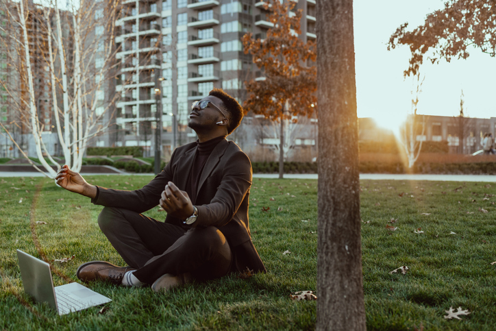 Young businessmen calm down before a business meeting, Black men, health, well-being, Brookings